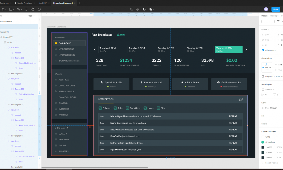 Figma UI Recreation Challenge #1: Streamlabs Dashboard