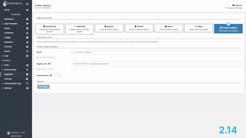 Shout out to Portainer.io for the UI facelift 2 2.15 ui addregistry comparison